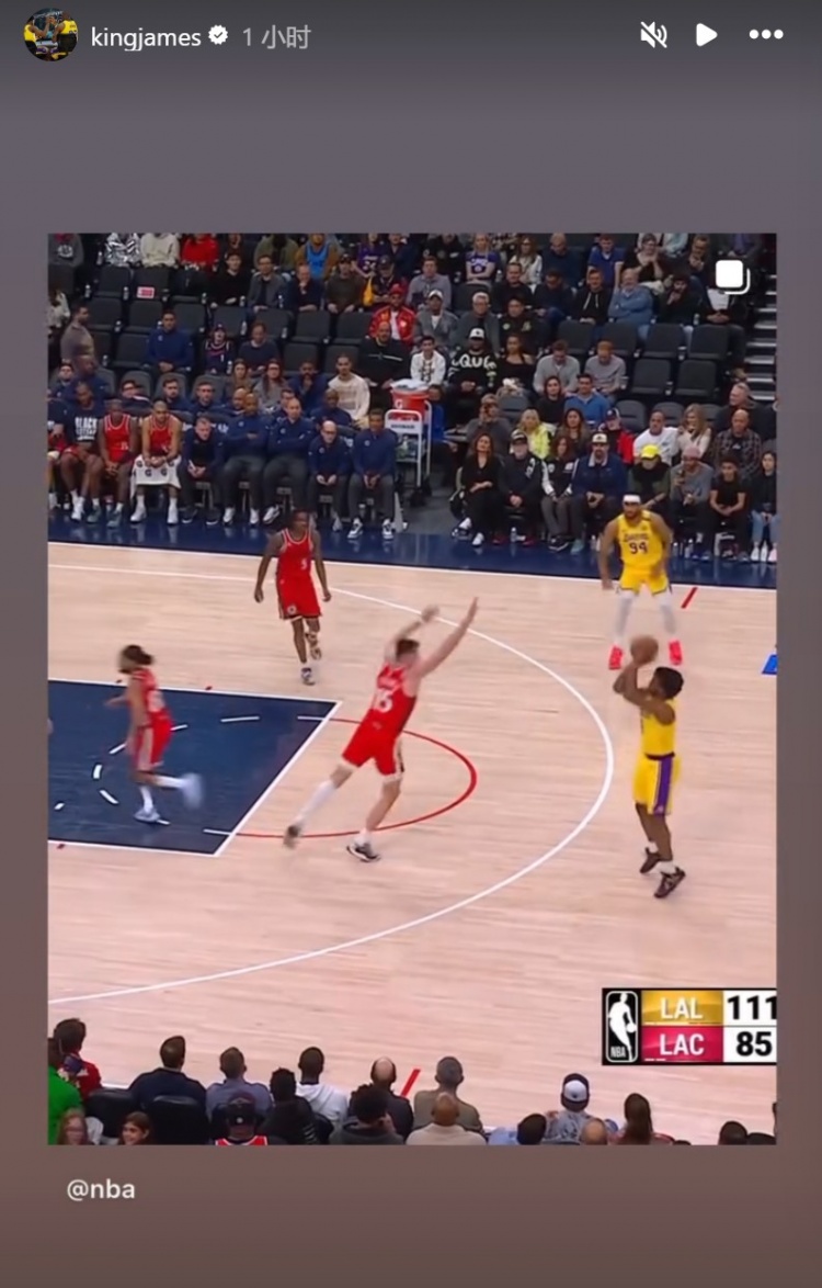 为你骄傲！布朗尼投进NBA生涯首记三分球！詹姆斯赛后转发